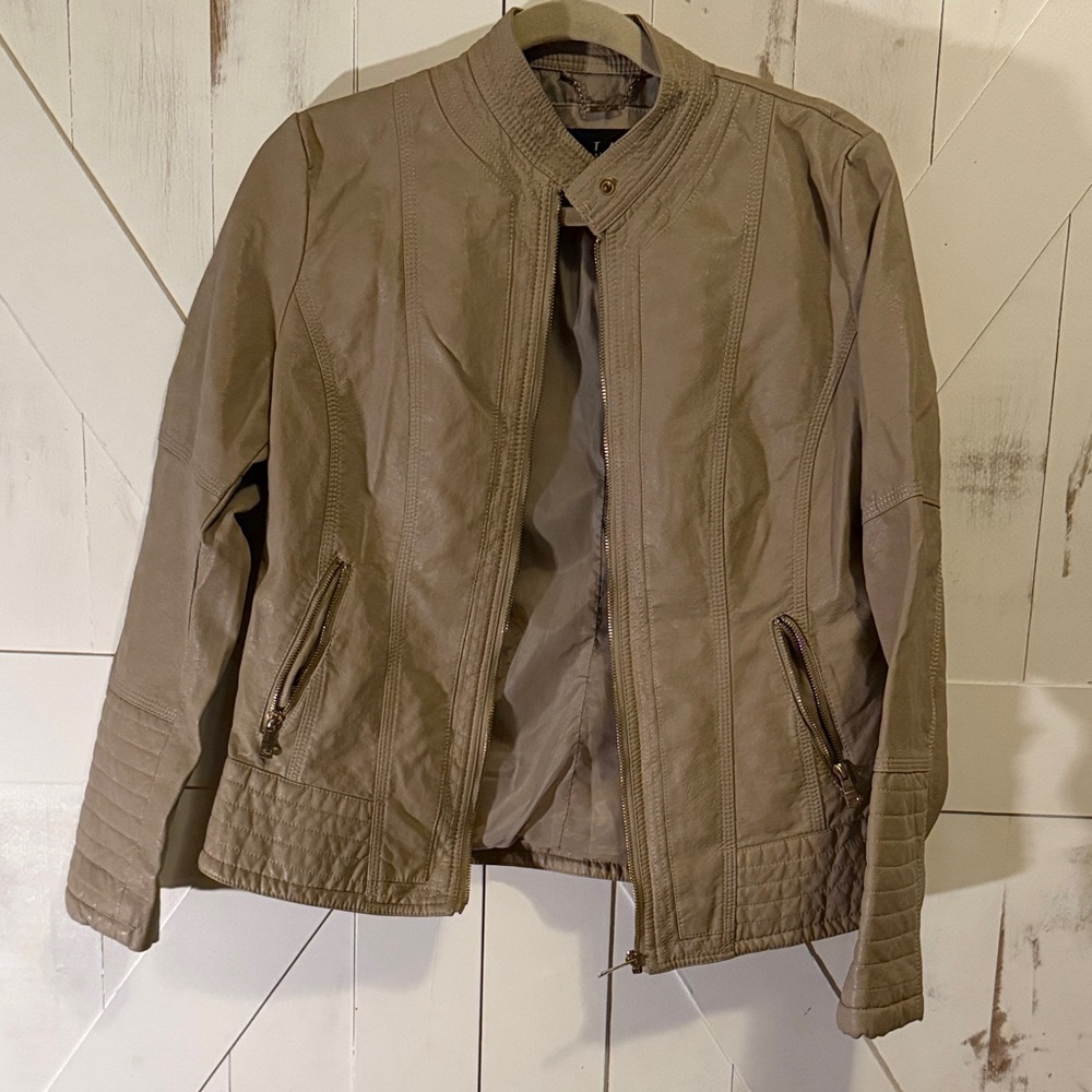 Vegan Leather Moto Fitted Jacket Women's Beige